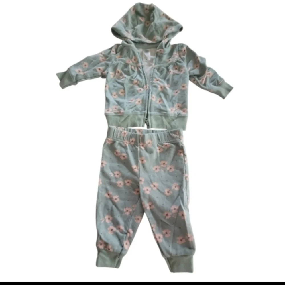 Nwot Carters Pale Blue Pink Floral Hoodie Sweatpants Lounge Set Size 0/6 Months